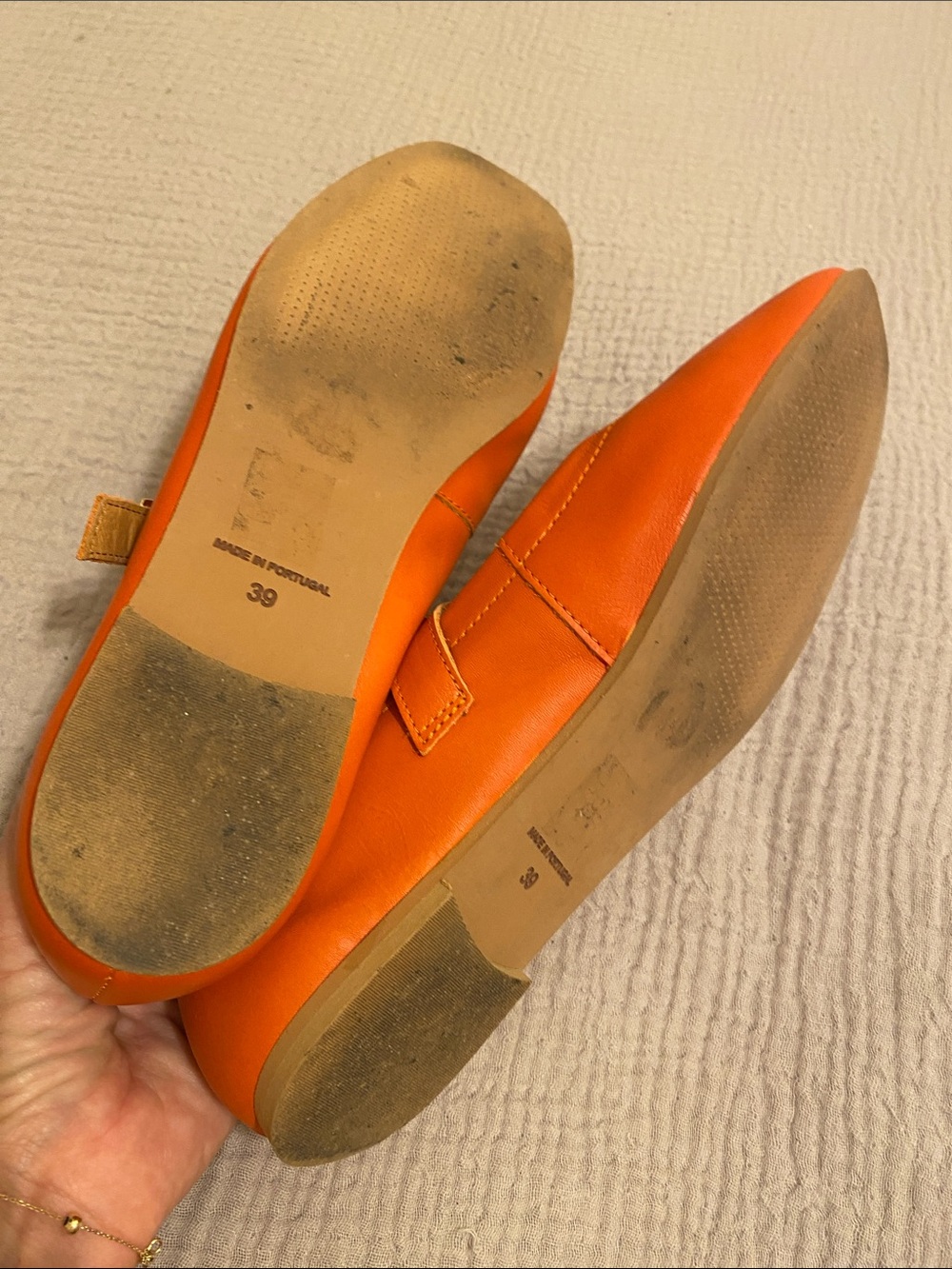 FILIPE SHOES MADE IN PORTUGAL - LEATHER Orange Mary Jane Strap Flats. Size 39 - Picture 5 of 5